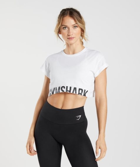 Women's Gymshark Fraction Cropped Tops White | CA 10D8NA